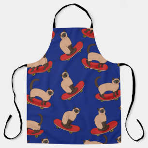 Tablier Motif sans couture avec chats siamois sur skateboa