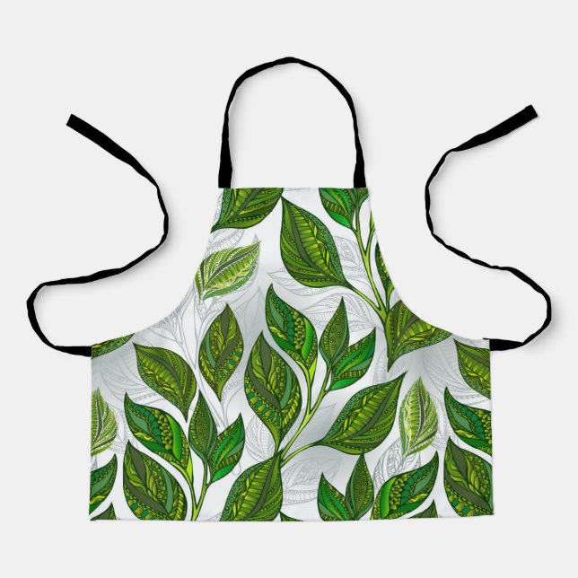 Tablier Motif sans couture avec Feuilles de thé vert (Recto)