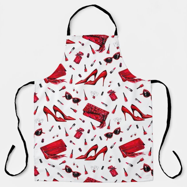 Tablier Motif sans couture avec les petites choses en roug (Recto)