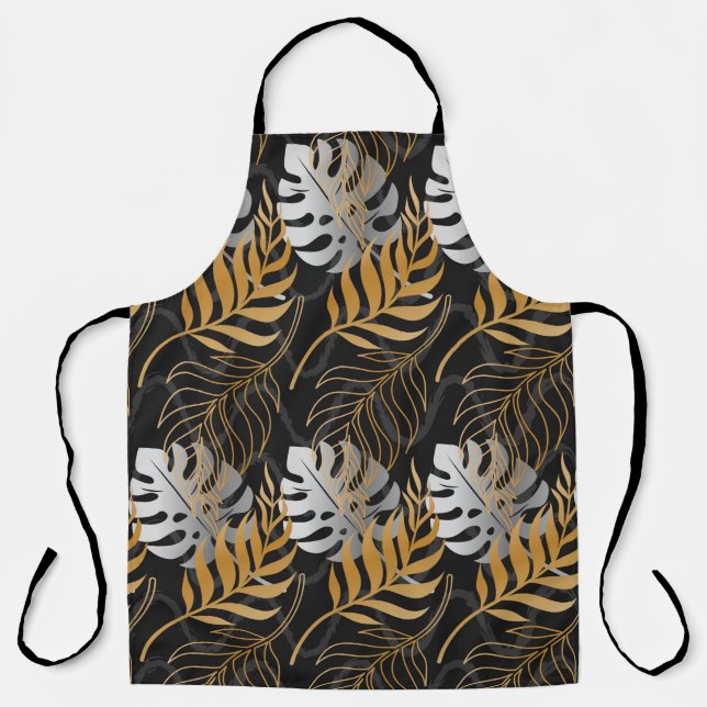 Tablier Motif sans couture avec or, argent plante tropical (Recto)