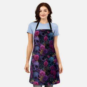 Tablier Motif sans couture de crâne floral gothique sombre