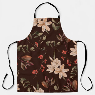 Tablier Motif sans couture fleurie bohème avec brun fonc