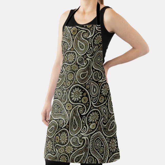 Tablier Motif sans couture or et cachemire noir (Insitu)