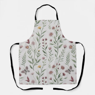 Tablier Motif sans couture papillon et fleur sauvage beige