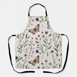 Tablier Motif sans couture papillon et fleur sauvage beige