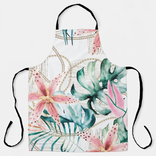 Tablier Motif sans soudure tropicale avec feuilles d'orchi (Recto)