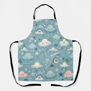 Tablier Motif Sky Whimsical avec nuages, étoiles - Bleu
