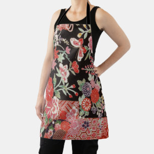 Tablier Motif textile, fleur et papillon japonais