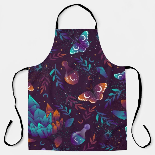 Tablier Motif transparent avec papillon spatial, cristaux, (Recto)