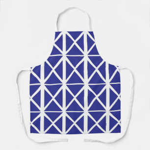 Tablier Motif Triangle Géométrique Blanc Bleu     