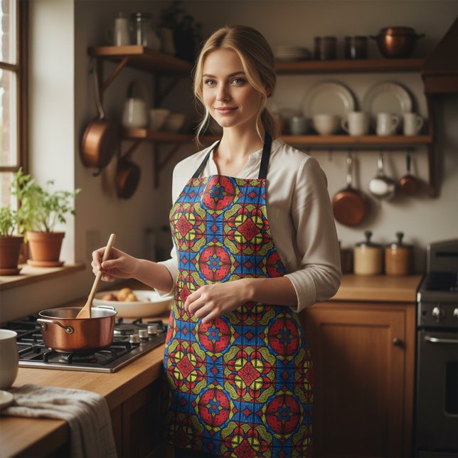 Tablier Motif tribal africain bleu rouge jaune (Créateur téléchargé)