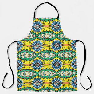 Tablier Motif tribal fleuri, orné, dessiné à la main.