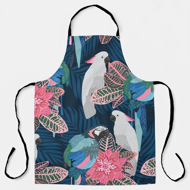 Tablier Motif tropical sans couture avec perroquets. Vinta (Recto)