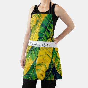 Tablier Motif vibrant à feuilles de bananier vert et jaune
