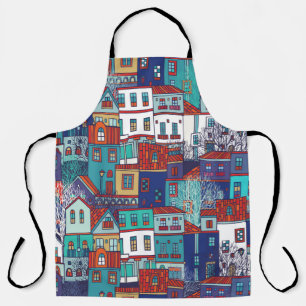 Tablier Motif vintage sans couture avec maisons colorées
