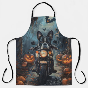 Tablier Moto à cheval Boston Terrier Halloween effrayant