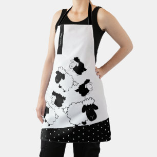 Tablier Moutons Mignons en Noir et Blanc