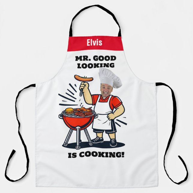 Tablier Mr Good Lookin Is Cookin Apron, Personalized Photo (Recto)