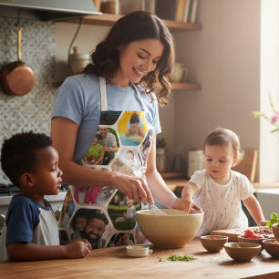 Tablier Multi Photo Collage Simple Moderne Hexagon Motif