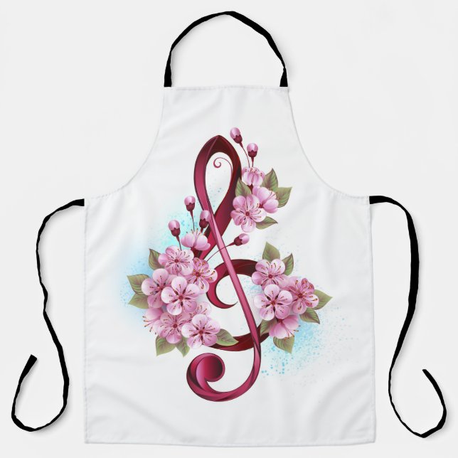 Tablier Musical treble clef notes with sakura flowers (Recto)