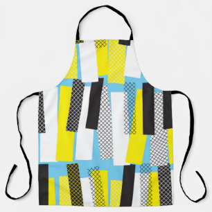 Tablier Musique jazz, motif géométrique bleu jaune.