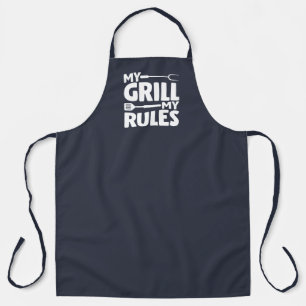 Tablier My Grill My Rules Funny BBBBQ Logo Navy Blue