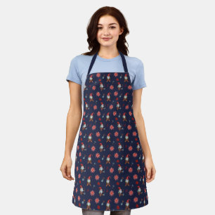 Tablier Nains de jardin à motif aquarelle bleu marine