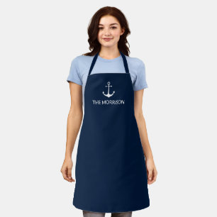 Tablier Nautical Custom Boat Name blanc ancre marine bleu