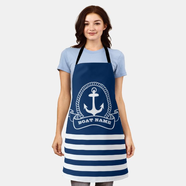Tablier Nautique, Ancre Marine Bleu rayé (Porté)