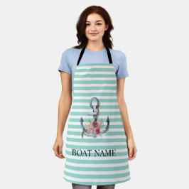 Tablier Nautique, Fleurs d'Ancres Mint Vert rayures