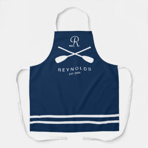 Tablier Nautique marine bleu aviron nom de famille BBQ