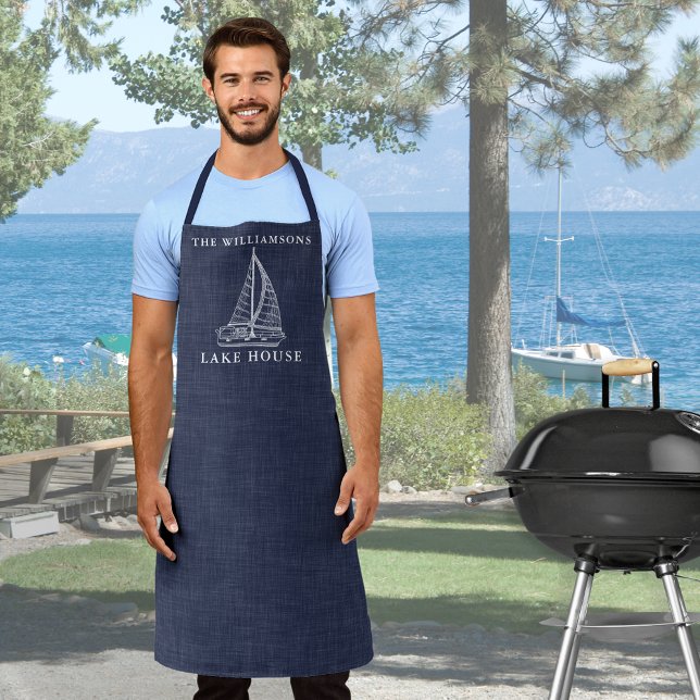 Tablier Nautique Marine Bleue Nom de famille Lake House (Créateur téléchargé)