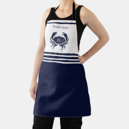 Tablier nautique Monogramme Marine Bleu Crabe Blan