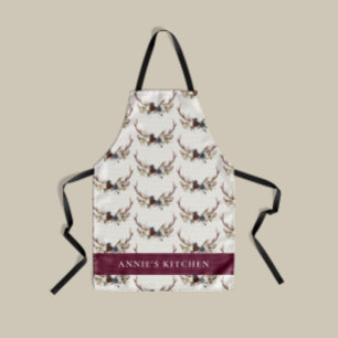 Tablier Navy bleu bordeaux floral élégant bois élégant