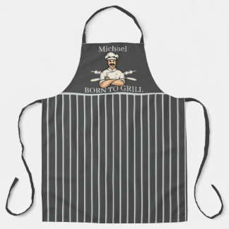 Tablier Né pour griller Papa rayé gris et blanc