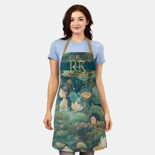 Tablier Nénuphar conte de fées teintes vertes sur mesure M