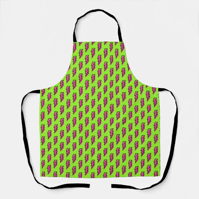 Tablier Neon Green & Pink Lightning Motif des années 80/90 (Recto)