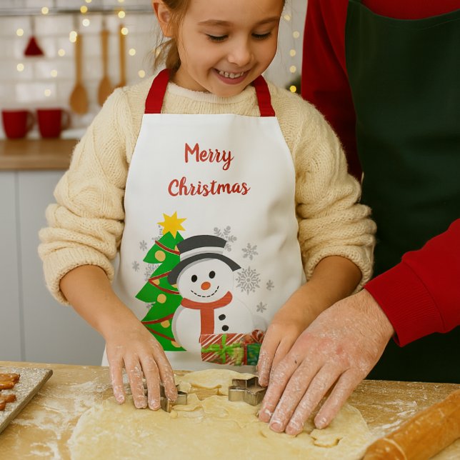 Tablier Noël Arbre et Snowman Vacances Enfants (Cute kids snowman apron for baking Christmas cookies with Dad )