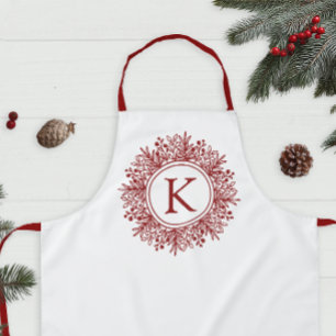 Tablier Noël au monogramme de flocon de neige personnalisé