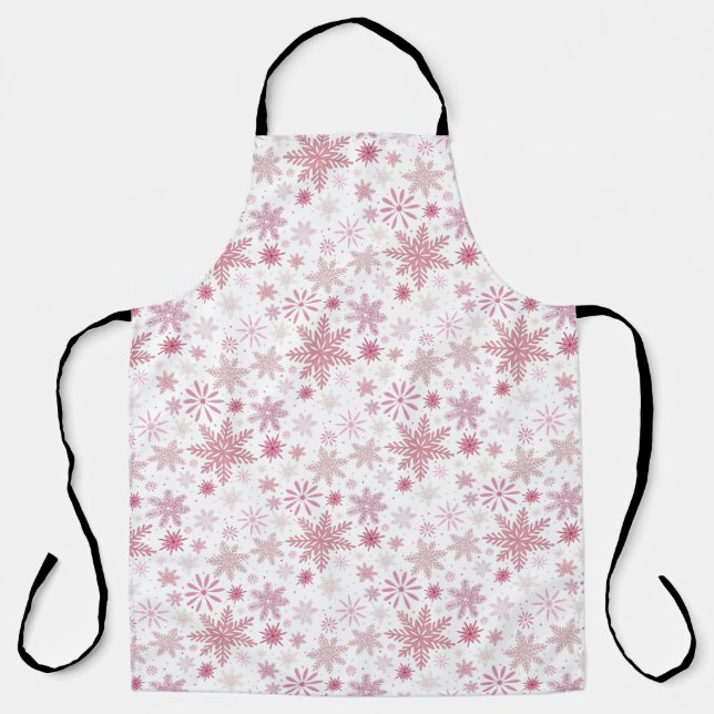 Tablier Noël aux flocons de neige rose doux (Recto)
