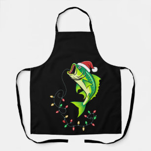 Tablier Noël Bass Fish Santa Chapeau Lumières Pêche Xmas