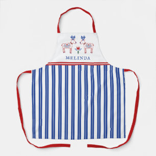 Tablier Noël bleu renne floral scandinave