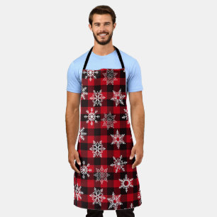Tablier Noël Buffalo rouge flocons de neige plaid motif