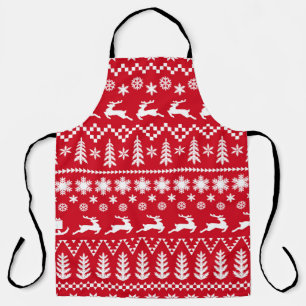 Tablier Noël classique : Motif d'hiver blanc rouge