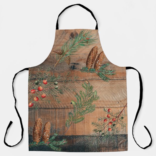 Tablier Noël Conifères rustiques Bois de pin (Recto)