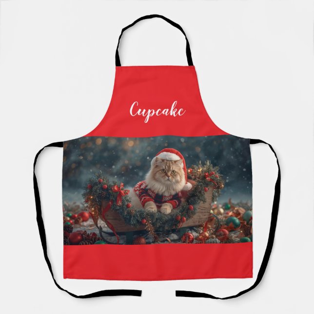 Tablier Noël de chat persan mignon Personnalisé (Recto)