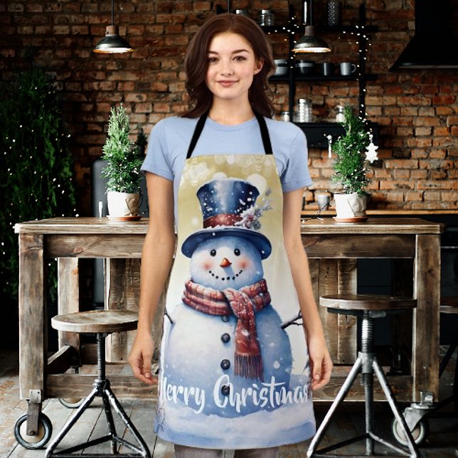 Tablier Noël de la forêt d'hiver | Or (Gold Winter Forest Snowman Christmas Apron)