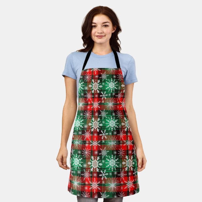 Tablier Noël De Plaid Et De Snowflakes (Porté)