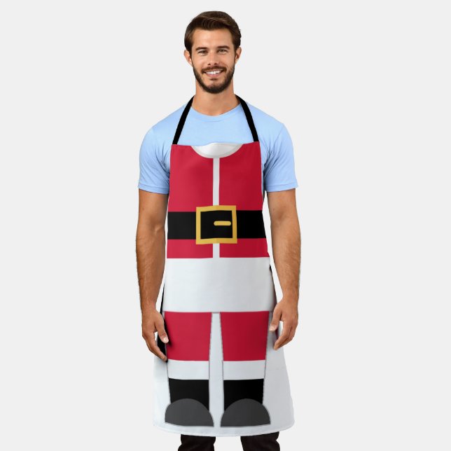 Tablier Noël drôle Père Noël Rouge et Blanc (Porté)