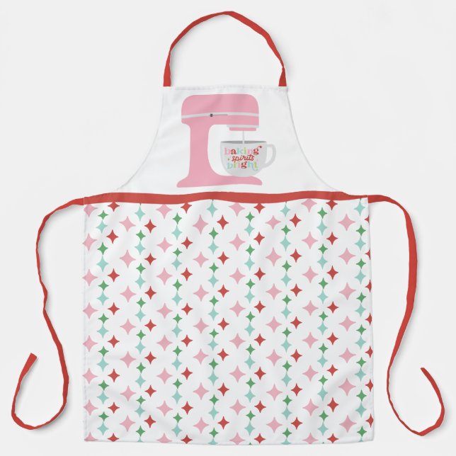 Tablier Noël du mélangeur rose rétro | Baking Spiritueux (Recto)